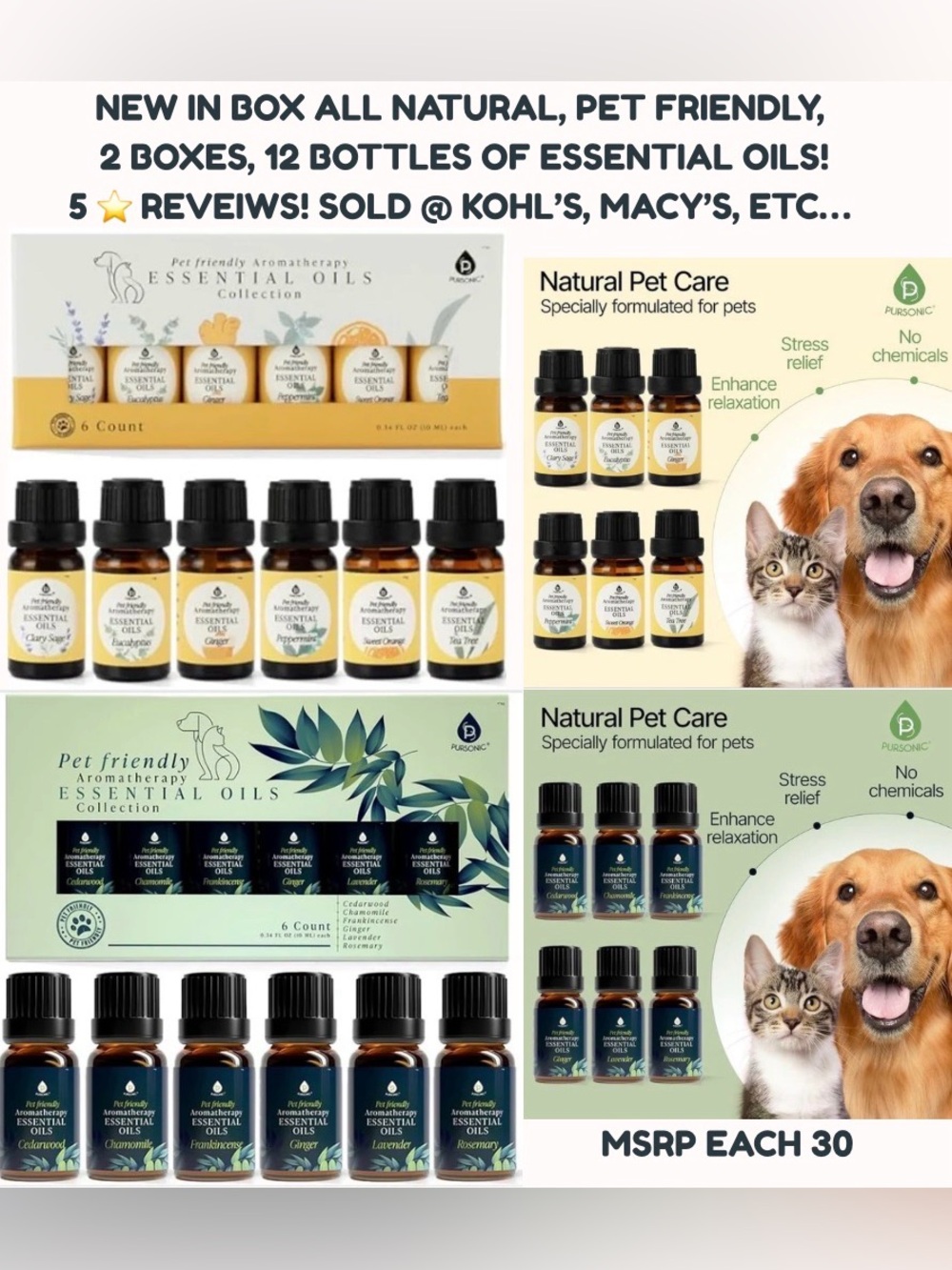 NIB LUXURY ESSENTIAL OILS! 2 BOXES! 12 TOTAL BOTTLES! PET FRIENDLY, ALL NATURAL